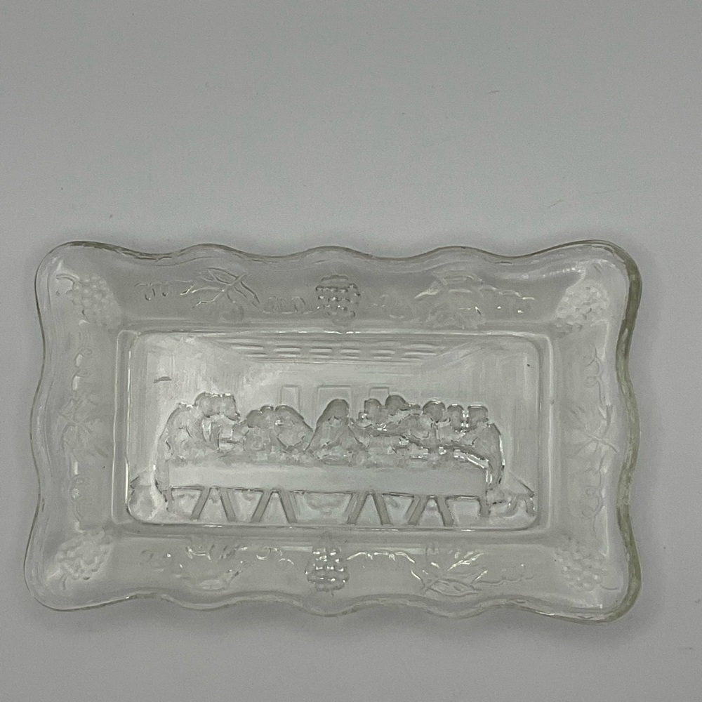 Vintage Pressed Glass The Last Supper Rectangular Trinket Dish